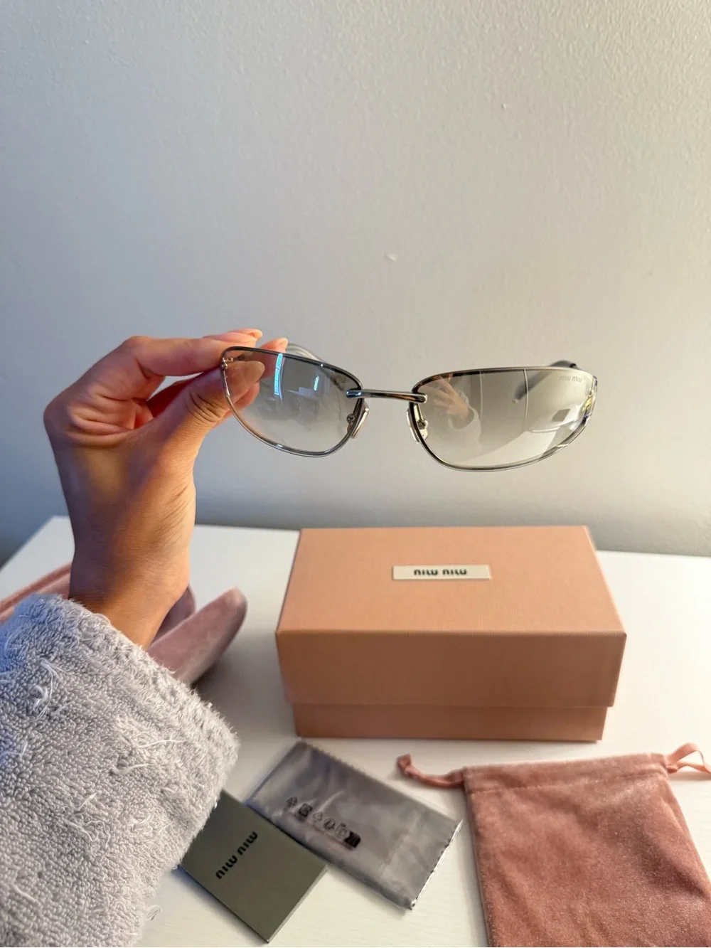 Miu Miu Silver Glasses with Soft Pink Case